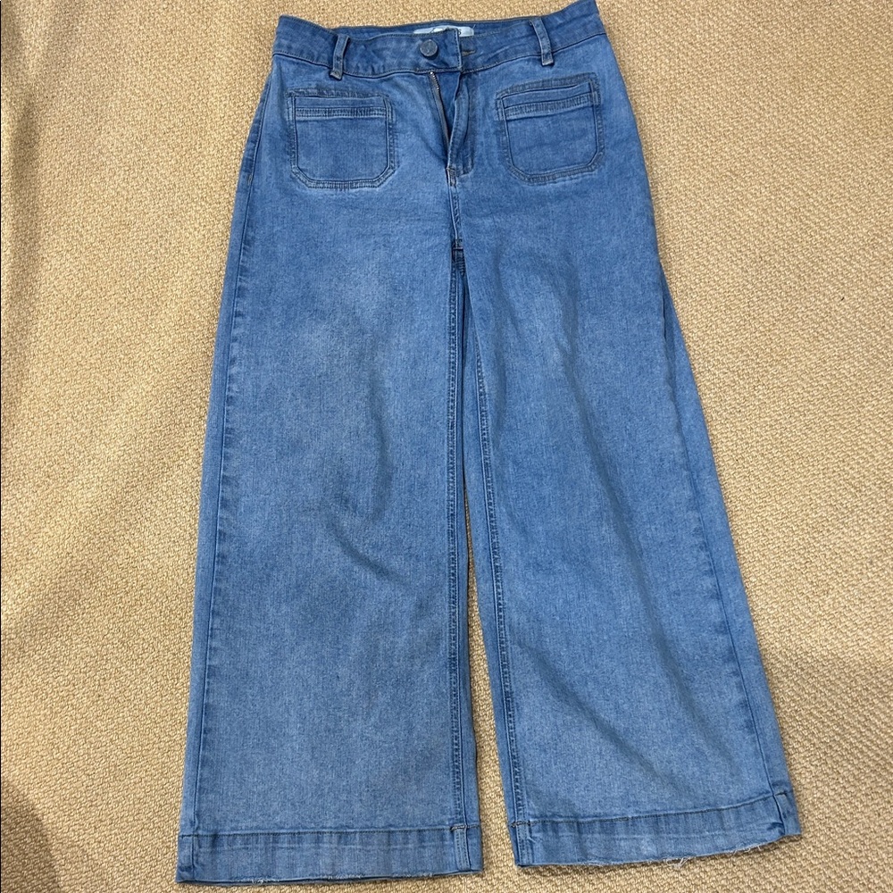 CHARLIE B Flare Wide-Leg Blue Jeans